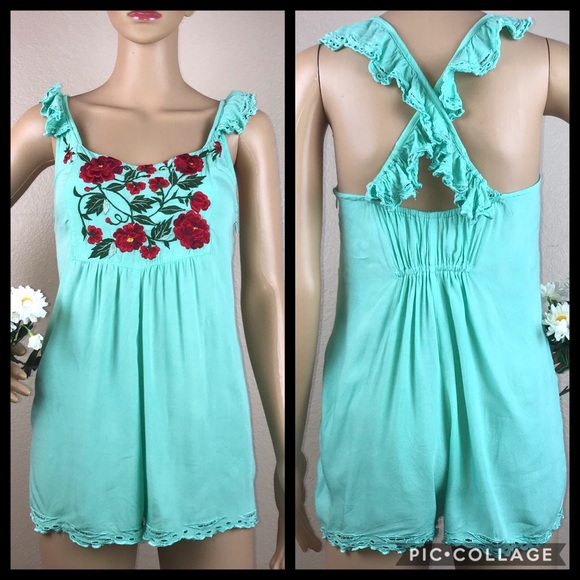 Bali LAKRA Embroidered Roses Crochet Lace Ruffle Playsuit Romper Jumper - Picture 2 of 10